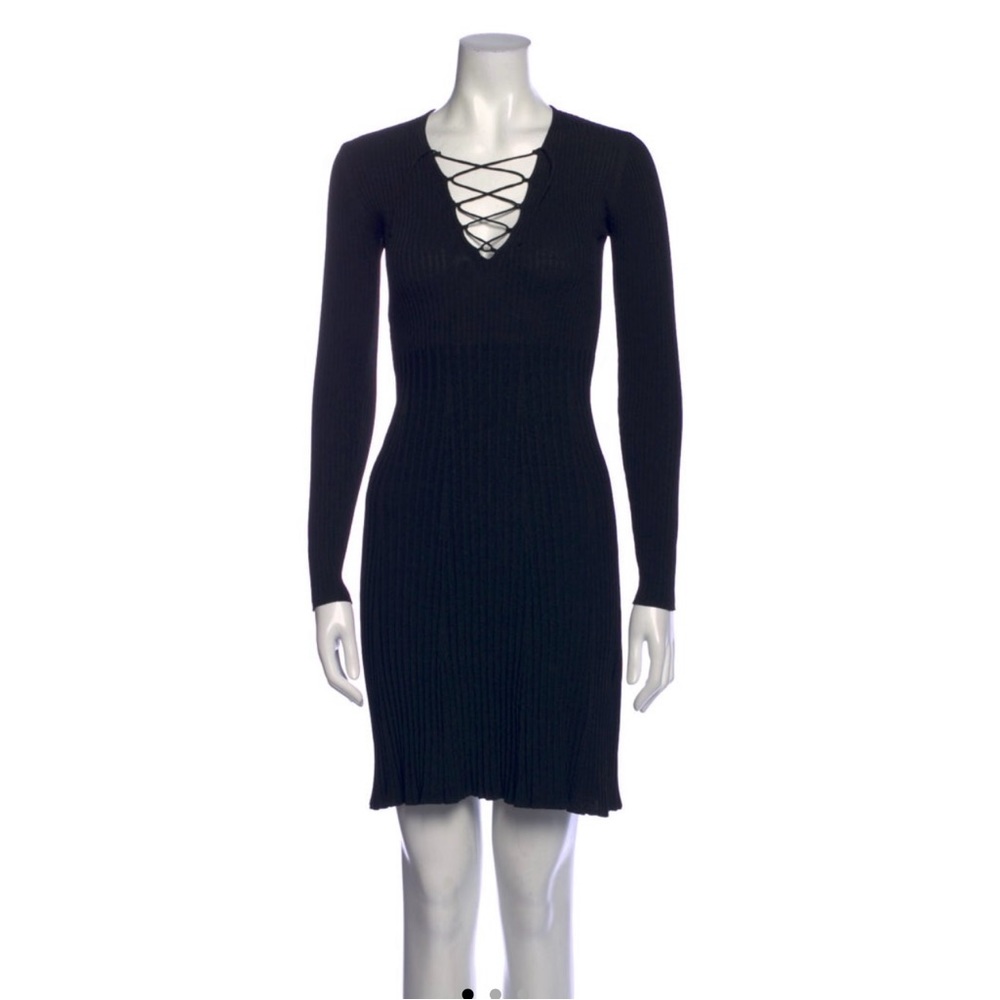 Sandro Black Ribbed Knit Dress with Lacing Detail